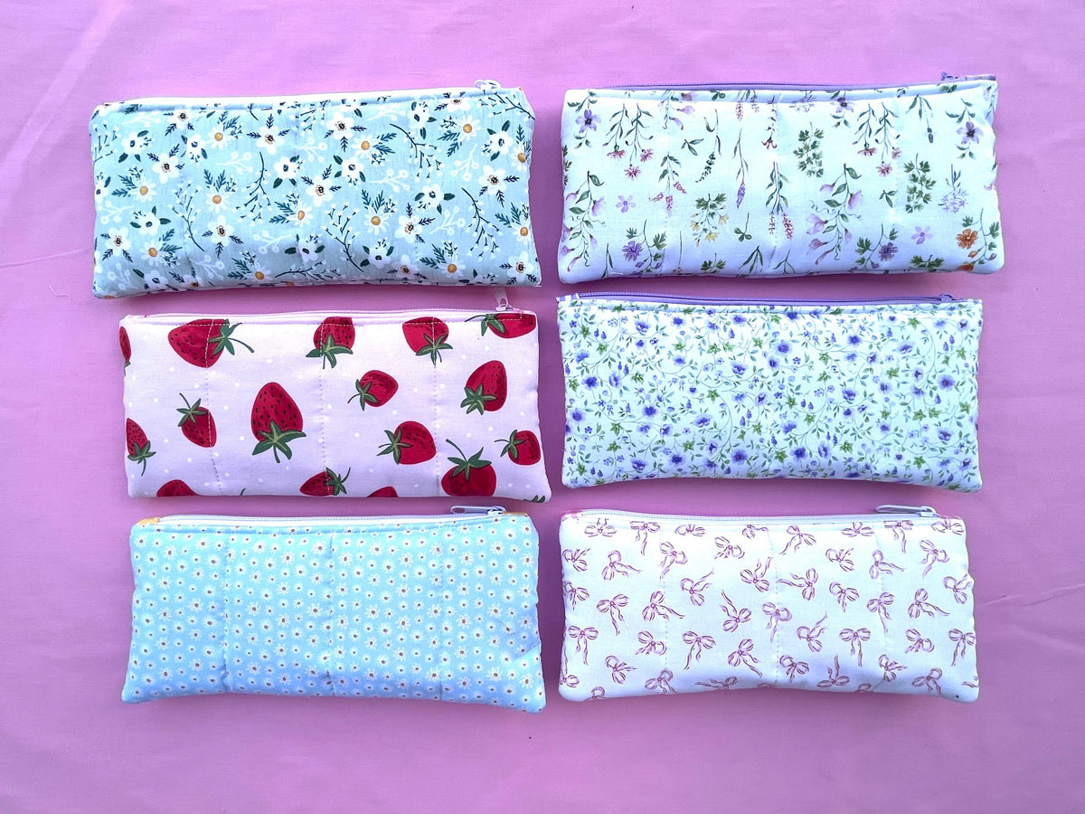 Handmade Quilted Cotton Pencil Case: Cosmetic & Travel Bag