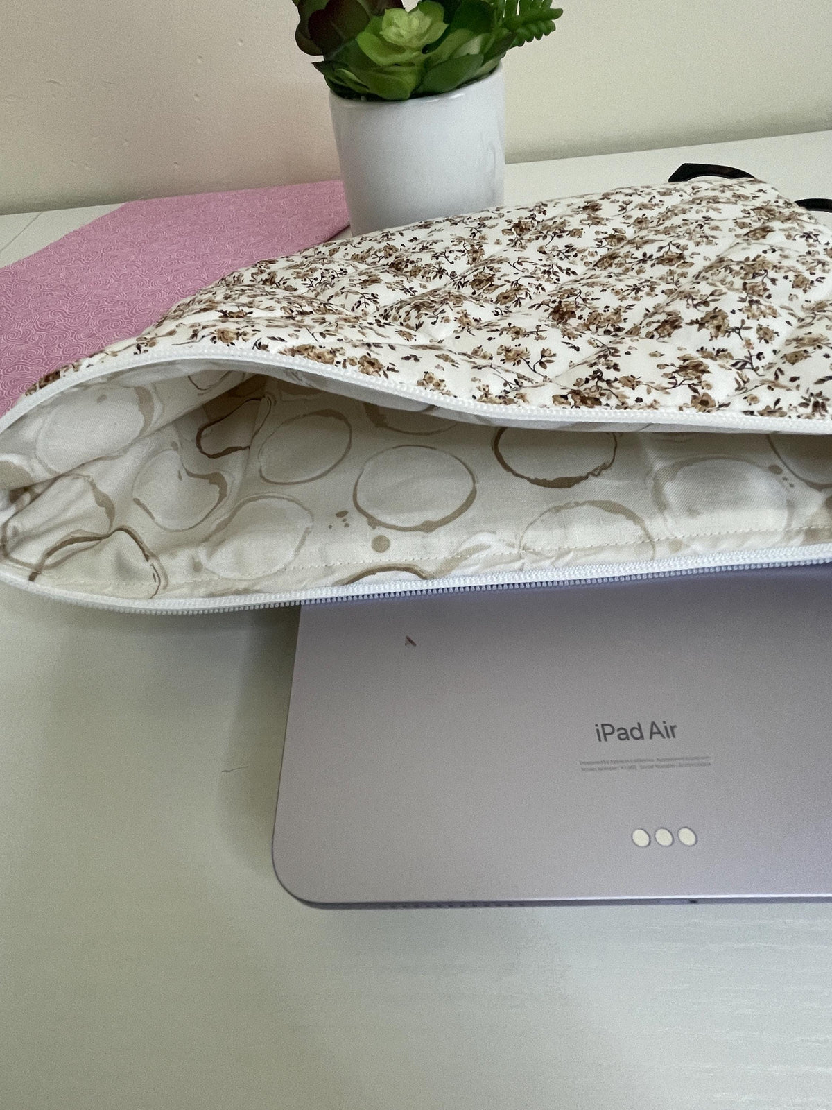 The Brown and beige Quilted Tablet sleeve , laptop case / pouch , laptop cover, electronic device protection.