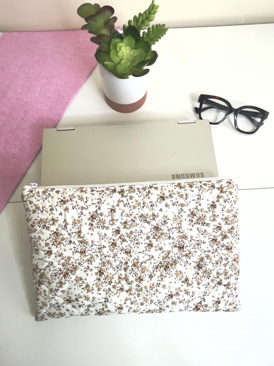 The Brown and beige Quilted Tablet sleeve , laptop case / pouch , laptop cover, electronic device protection.