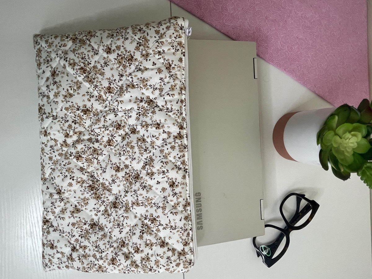 The Brown and beige Quilted Tablet sleeve , laptop case / pouch , laptop cover, electronic device protection.