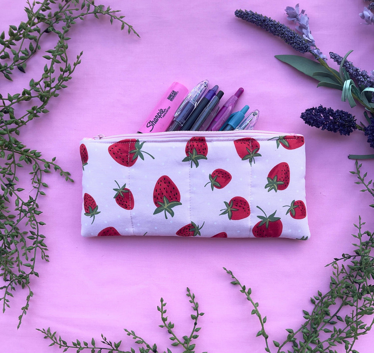 Handmade Quilted Cotton Pencil Case: Cosmetic & Travel Bag